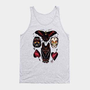 old school moth, bat, skulls and heart tattoo flash shirt Tank Top